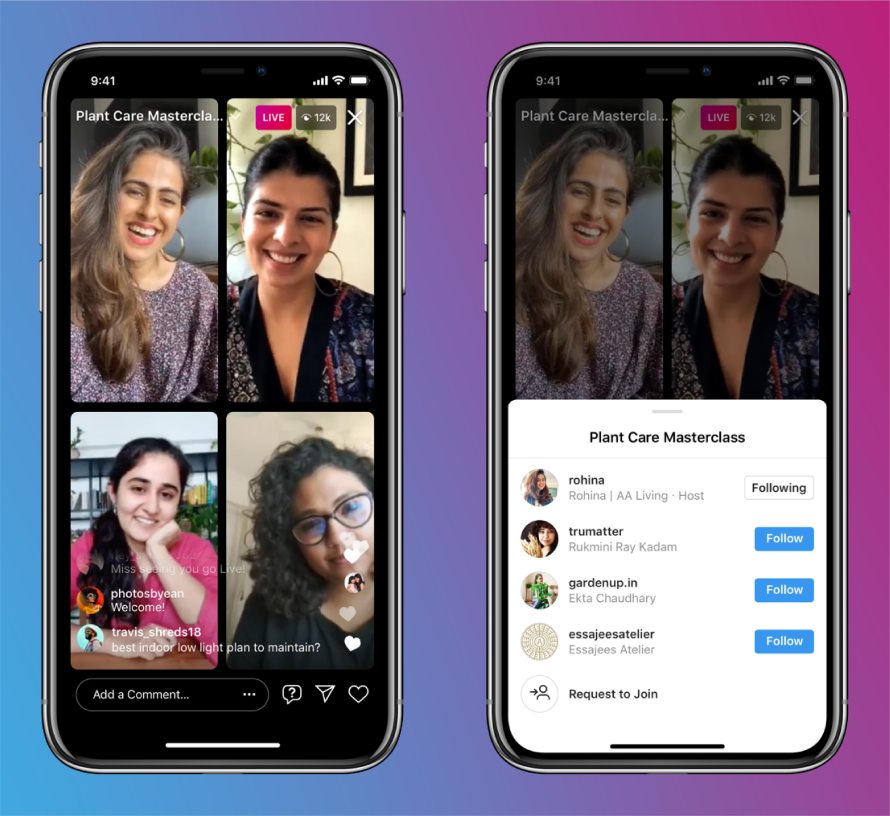 Instagram Live mit bis zu vier Followern möglich. Zeigt ein Bild eines Livestreams auf Instagram