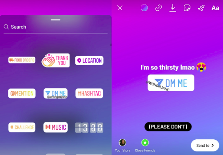 instagram stories stickers thank you food orders challenge dm me