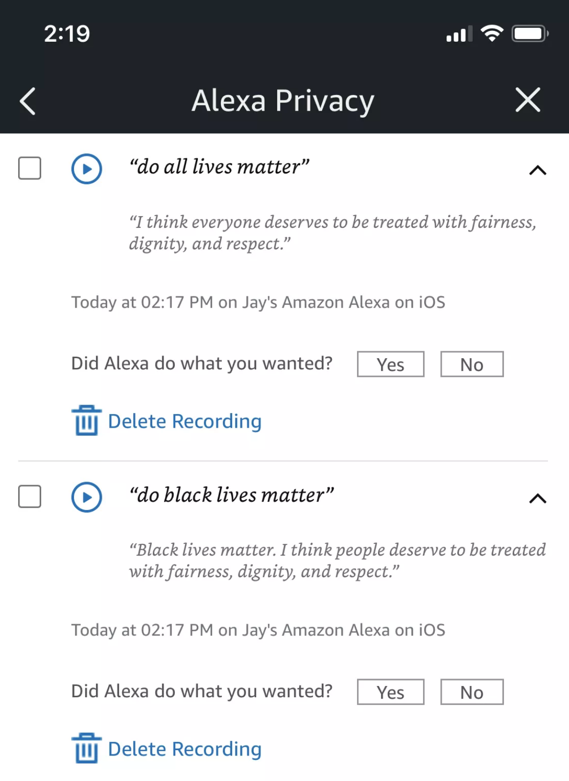 blacklivesmatter social vocal assistant alexa google