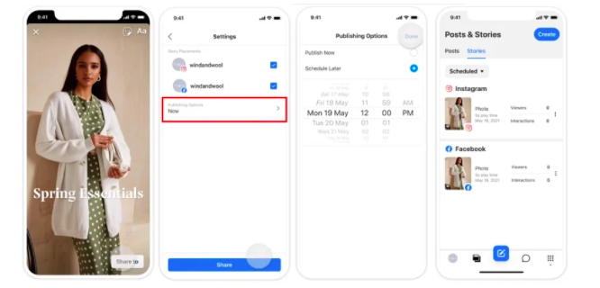 Facebook Instagram stories scheduling